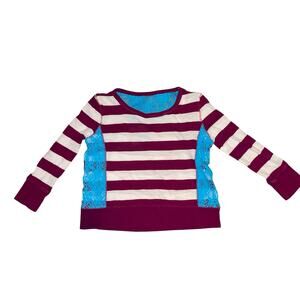 Girls 5 P.S. Aeropostale Purple White Stripe Blue Lace Long Sleeve Shirt Top